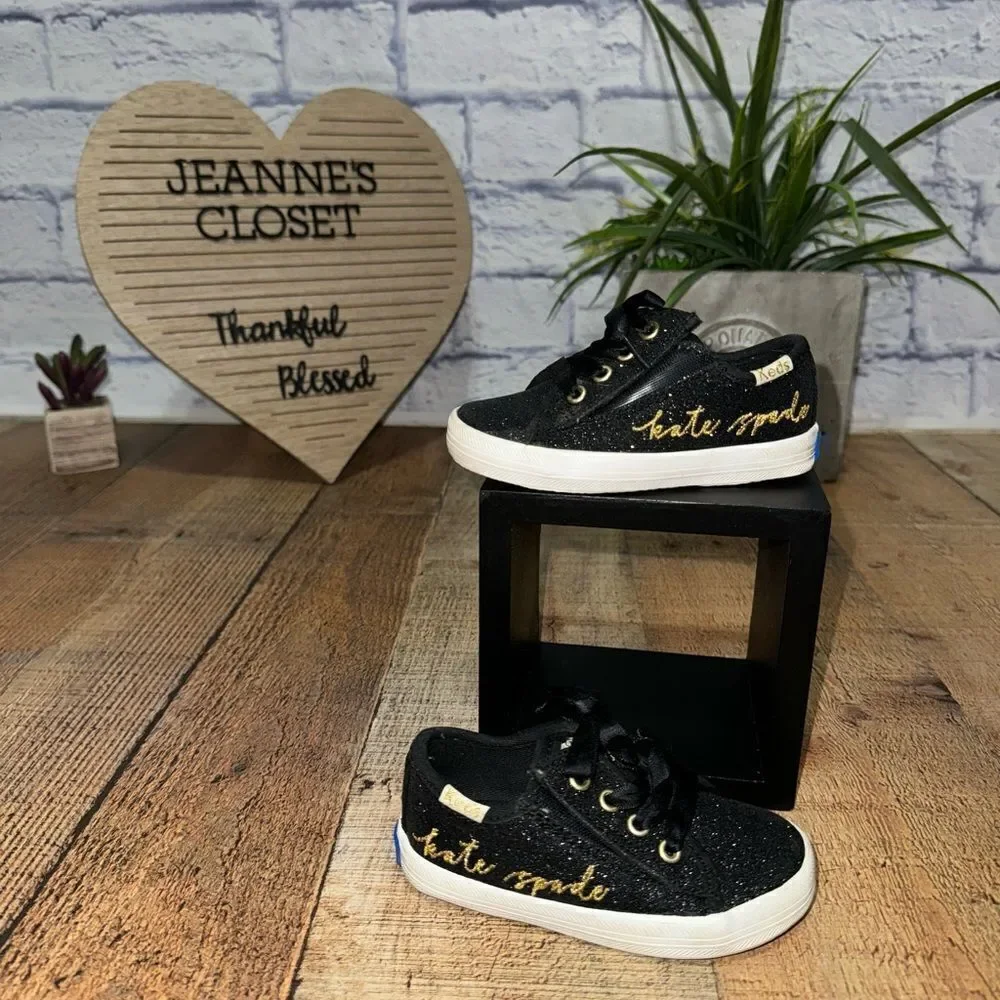 Keds X Kate Spade Kickstart Glitter Sneaker Black Gold size 5M